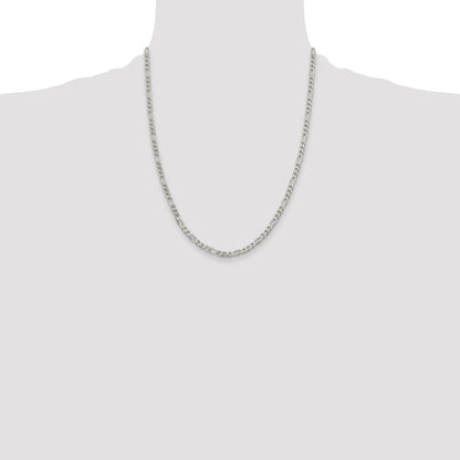22 Inch Sterling Silver 4mm Pav Flat Figaro Chain Necklace
