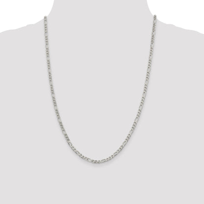 24 Inch Sterling Silver 4mm Pav Flat Figaro Chain Necklace