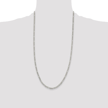 28 Inch Sterling Silver 4mm Pave Flat Figaro Chain Necklace