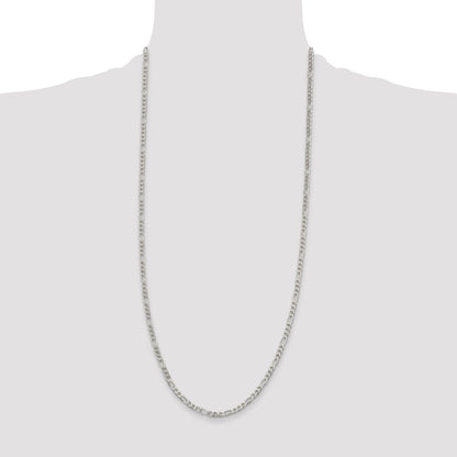 30 Inch Sterling Silver 4mm Pave Flat Figaro Chain Necklace