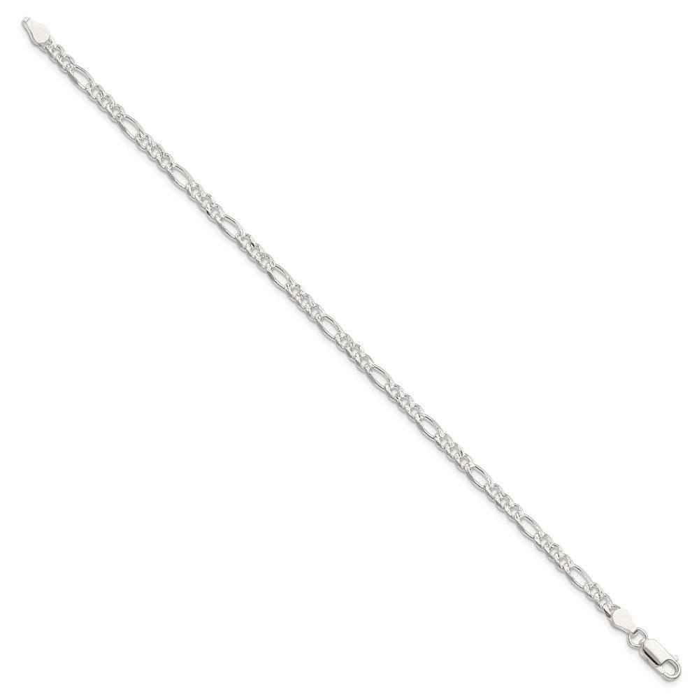 7 Inch Sterling Silver 4mm Pav Flat Figaro Chain Bracelet