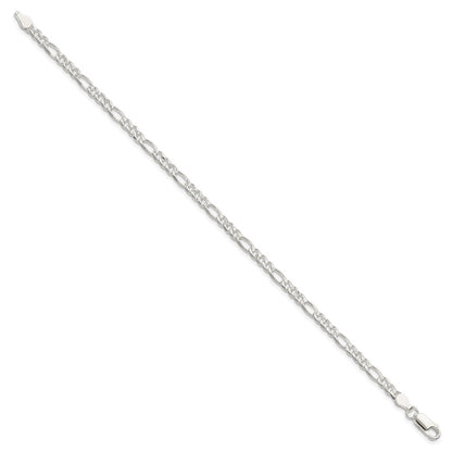 7 Inch Sterling Silver 4mm Pav Flat Figaro Chain Bracelet