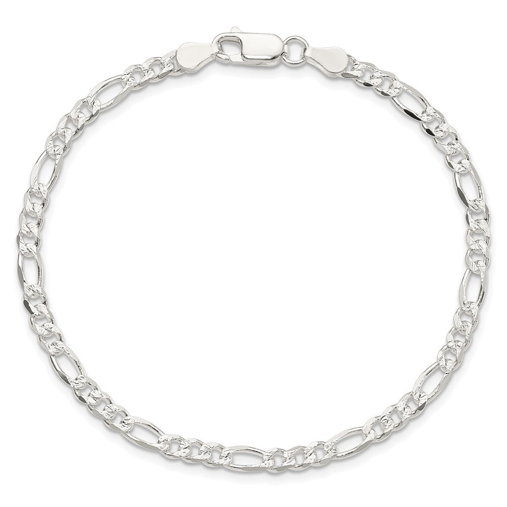 7 Inch Sterling Silver 4mm Pav Flat Figaro Chain Bracelet