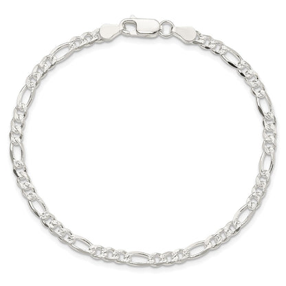 8 Inch Sterling Silver 4mm Pav Flat Figaro Chain Bracelet
