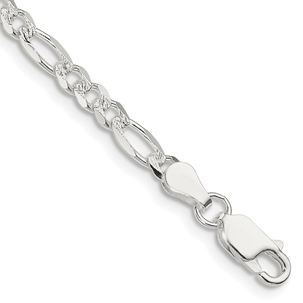 8 Inch Sterling Silver 4mm Pav Flat Figaro Chain Bracelet