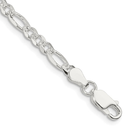 8 Inch Sterling Silver 4mm Pav Flat Figaro Chain Bracelet