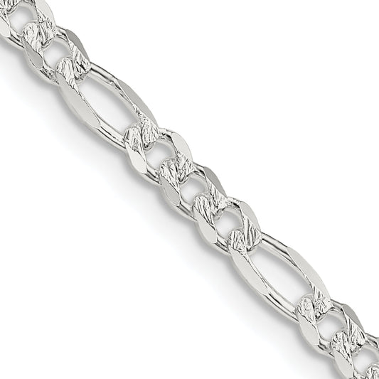 20 Inch Sterling Silver 4mm Pav Flat Figaro Chain Necklace