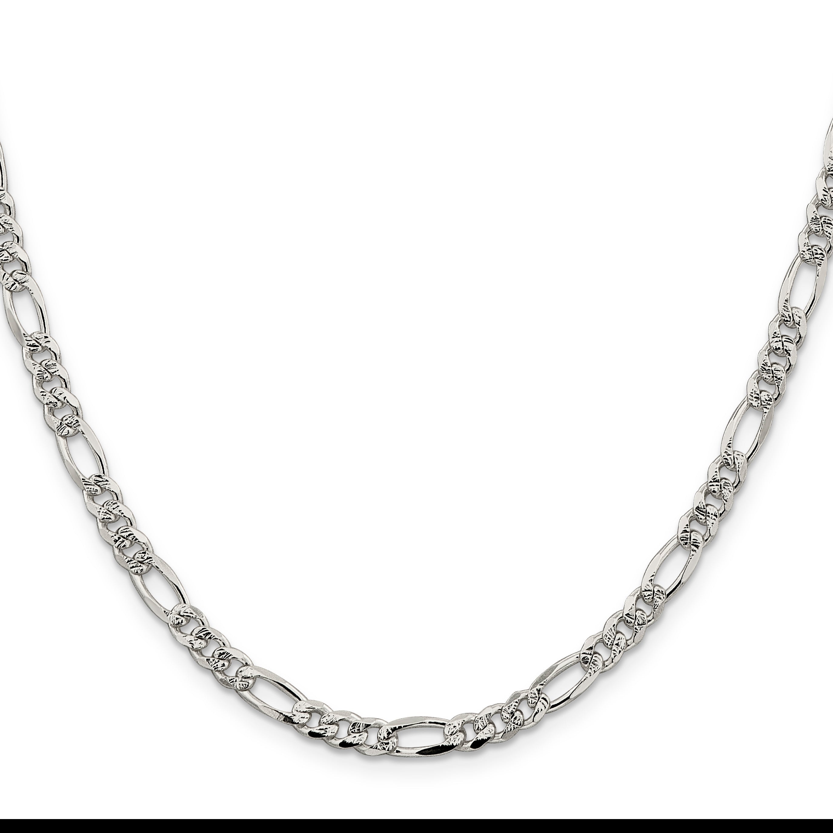 24 Inch Sterling Silver 4.3mm Pav Flat Figaro Chain Necklace