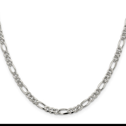 20 Inch Sterling Silver 4.3mm Pav Flat Figaro Chain Necklace
