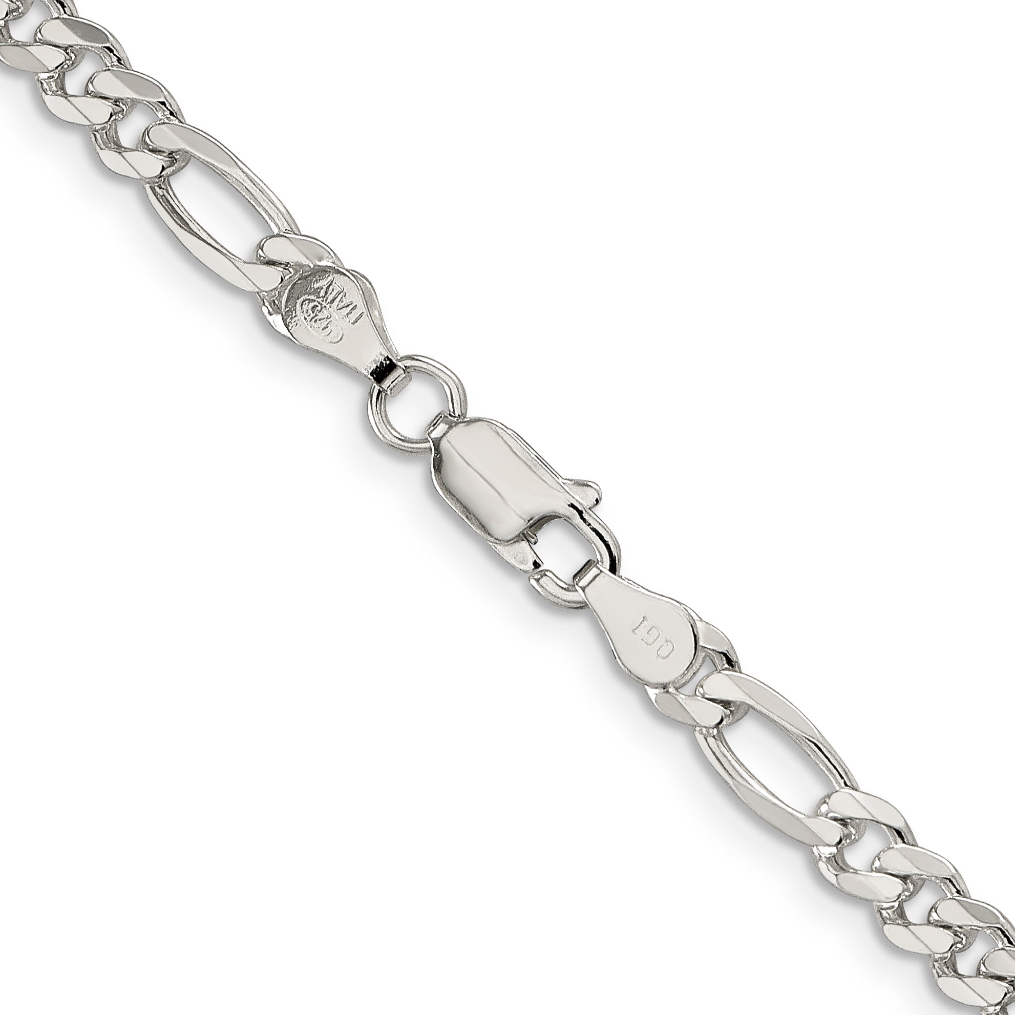 20 Inch Sterling Silver 4.3mm Pav Flat Figaro Chain Necklace