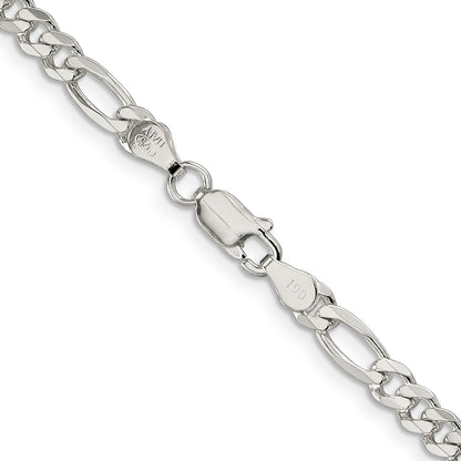 22 Inch Sterling Silver 4.3mm Pav Flat Figaro Chain Necklace