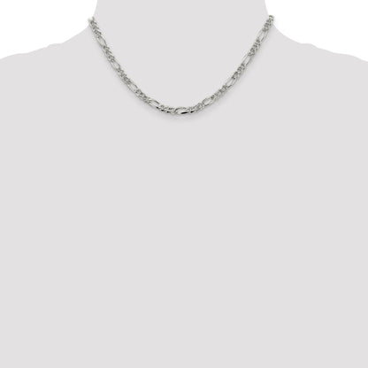16 Inch Sterling Silver 4.3mm Pav Flat Figaro Chain Necklace