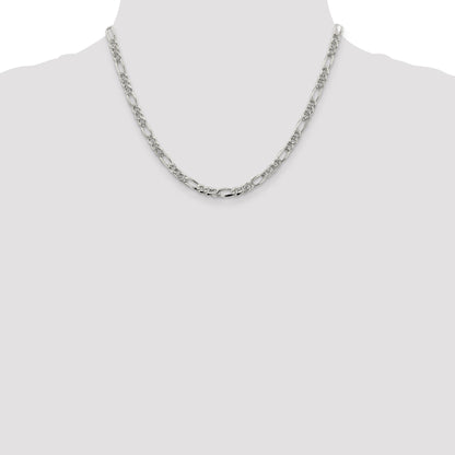 18 Inch Sterling Silver 4.3mm Pav Flat Figaro Chain Necklace