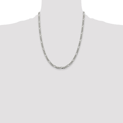 22 Inch Sterling Silver 4.3mm Pav Flat Figaro Chain Necklace