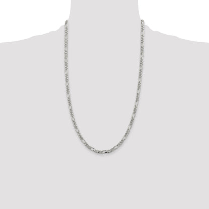 26 Inch Sterling Silver 4.3mm Pav Flat Figaro Chain Necklace