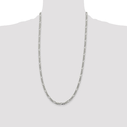 28 Inch Sterling Silver 4.3mm Pav Flat Figaro Chain Necklace