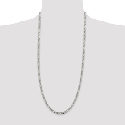 30 Inch Sterling Silver 4.3mm Pav Flat Figaro Chain Necklace