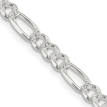 22 Inch Sterling Silver 4.3mm Pav Flat Figaro Chain Necklace