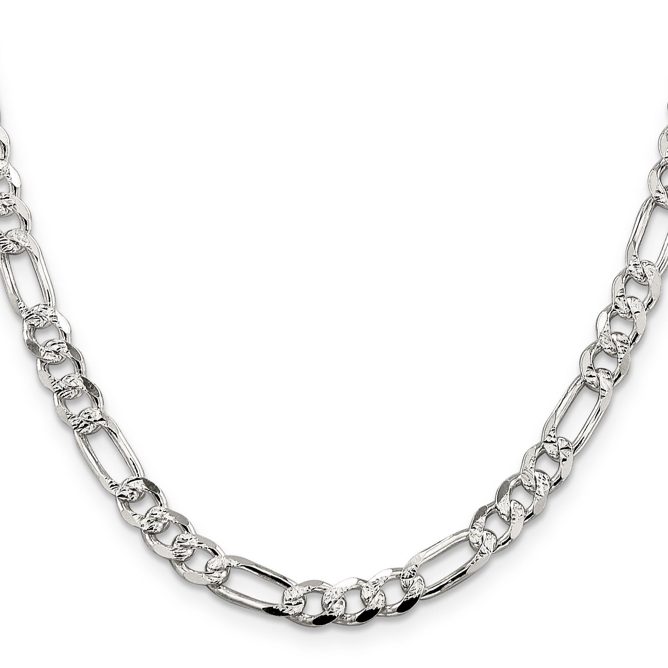 16 Inch Sterling Silver 5.5mm Pav Flat Figaro Chain Necklace