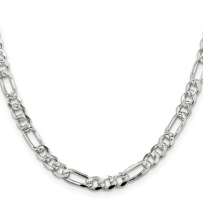 18 Inch Sterling Silver 5.5mm Pav Flat Figaro Chain Necklace