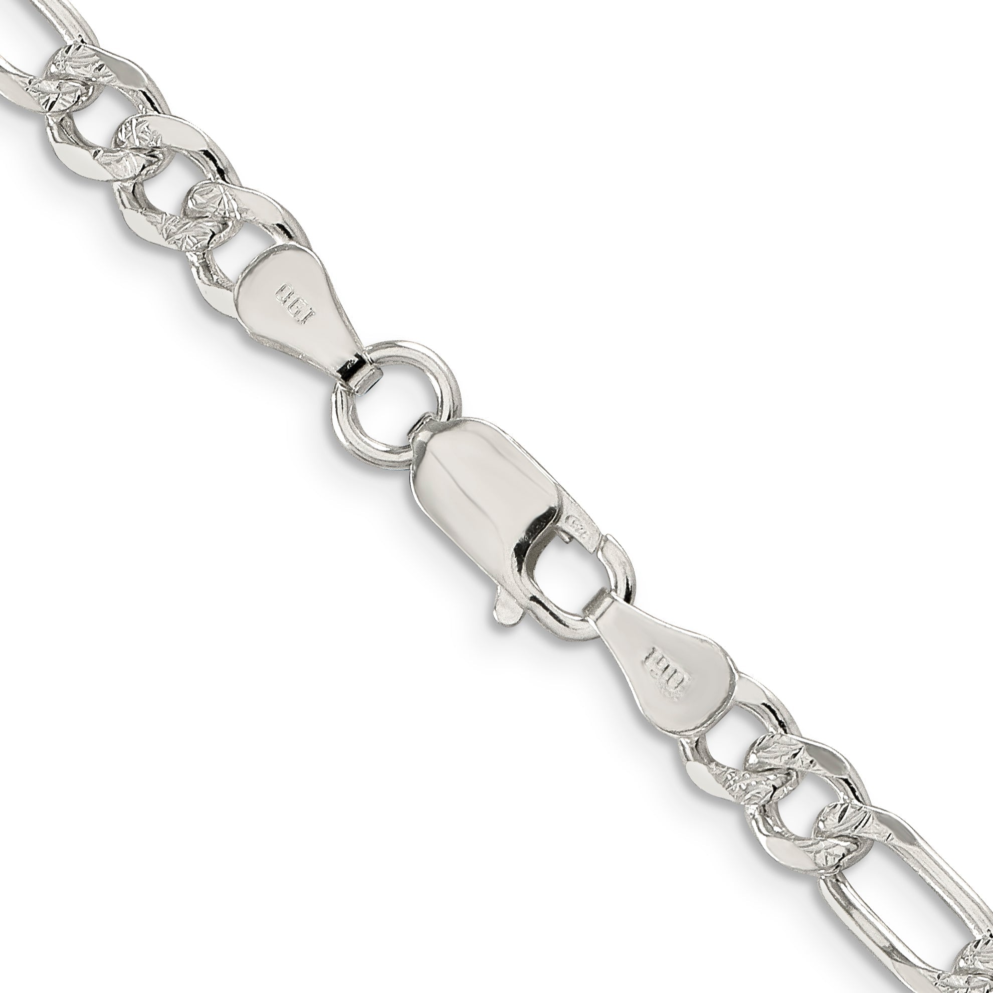 30 Inch Sterling Silver 5.5mm Pav Flat Figaro Chain