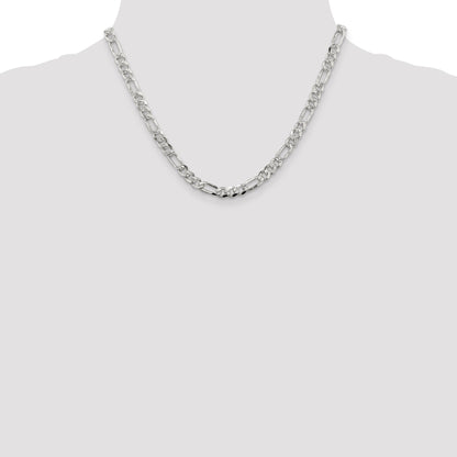 18 Inch Sterling Silver 5.5mm Pav Flat Figaro Chain Necklace