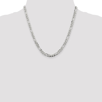 20 Inch Sterling Silver 5.5mm Pav Flat Figaro Chain Necklace