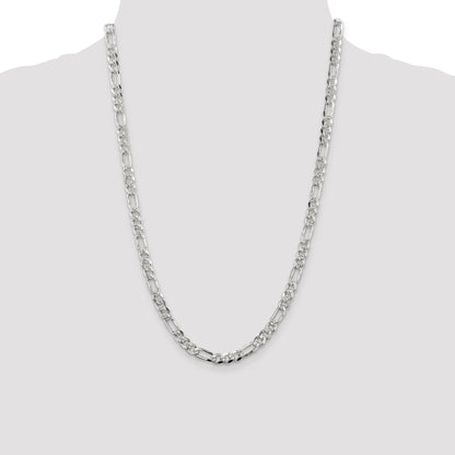 24 Inch Sterling Silver 5.5mm Pav Flat Figaro Chain Necklace