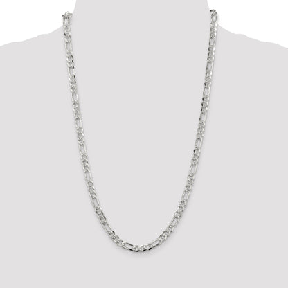 26 Inch Sterling Silver 5.5mm Pav Flat Figaro Chain