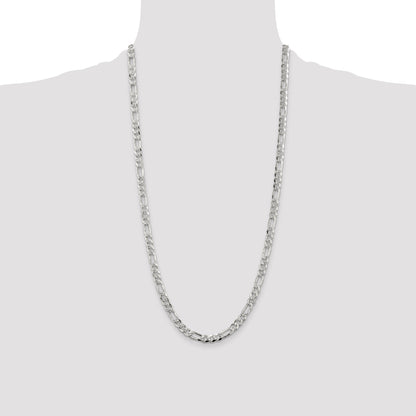 28 Inch Sterling Silver 5.5mm Pave Flat Figaro Chain