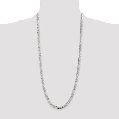 30 Inch Sterling Silver 5.5mm Pav Flat Figaro Chain