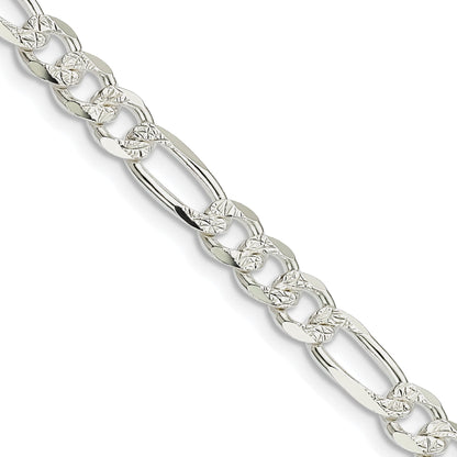 24 Inch Sterling Silver 5.5mm Pav Flat Figaro Chain Necklace