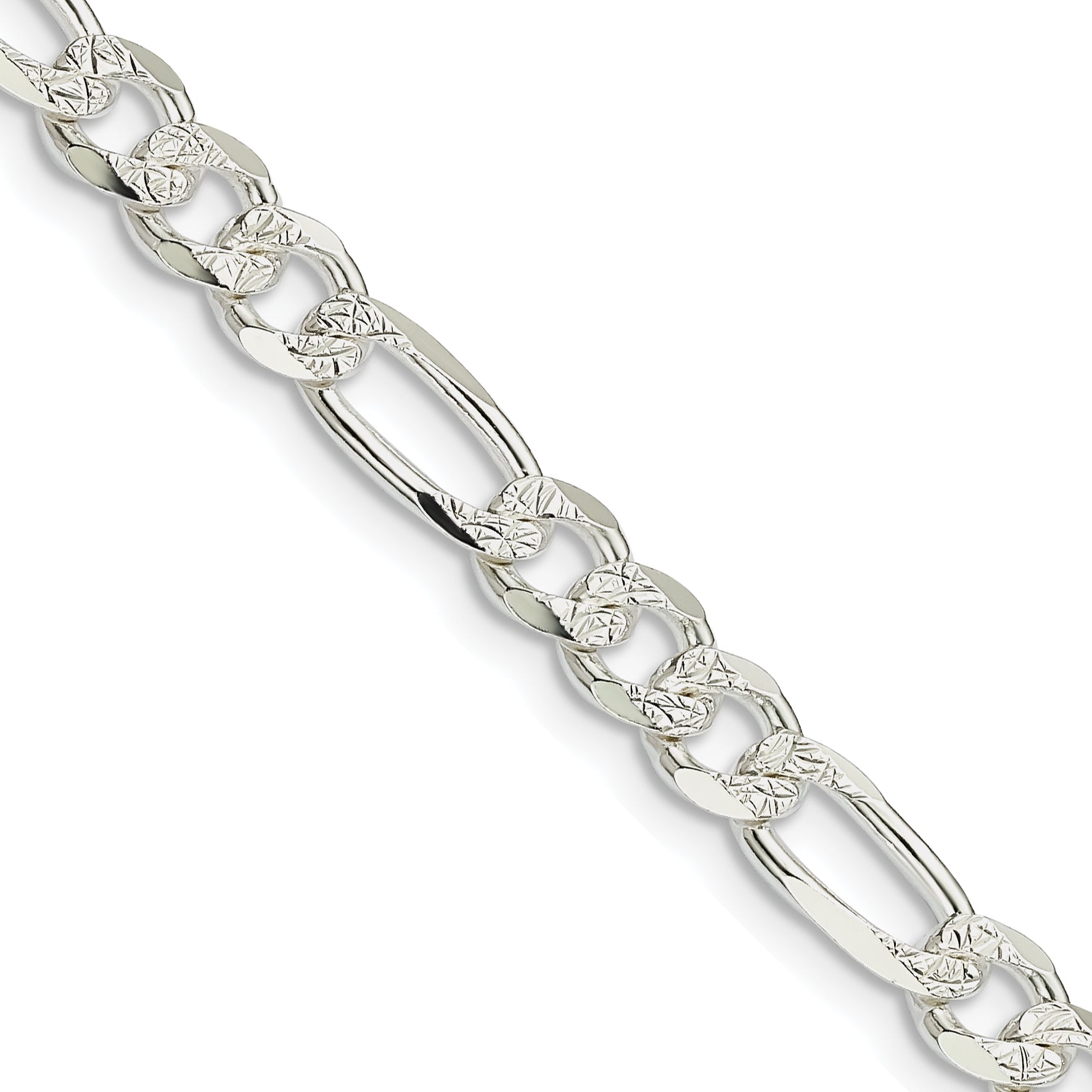 26 Inch Sterling Silver 5.5mm Pav Flat Figaro Chain