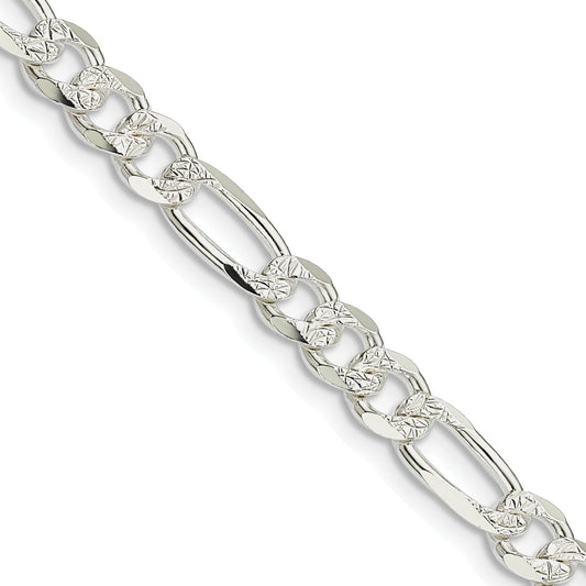 26 Inch Sterling Silver 5.5mm Pav Flat Figaro Chain