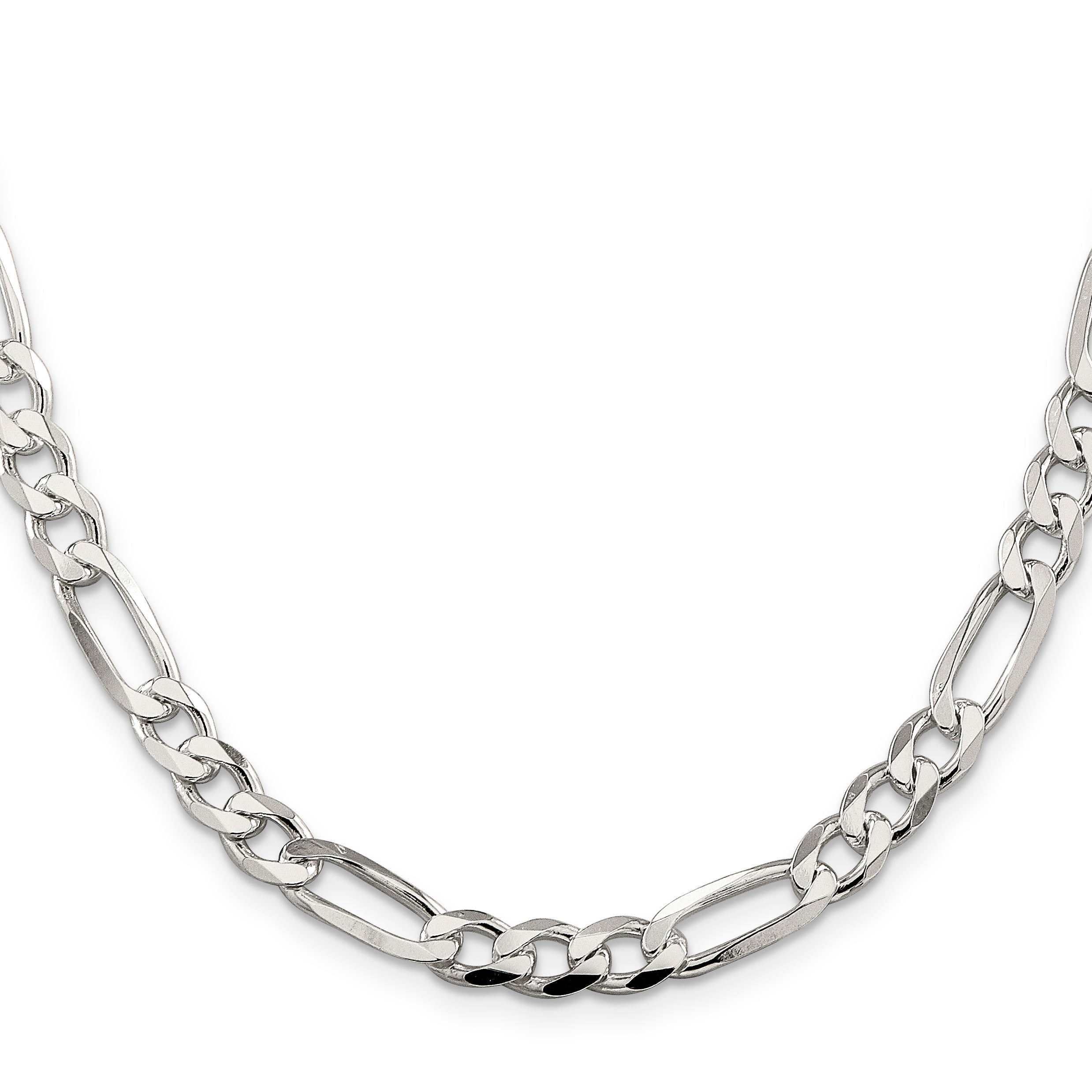 30 Inch Sterling Silver 6.75mm Pav Flat Figaro Chain
