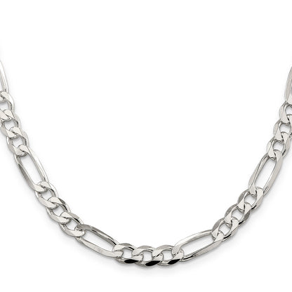 26 Inch Sterling Silver 6.75mm Pav Flat Figaro Chain