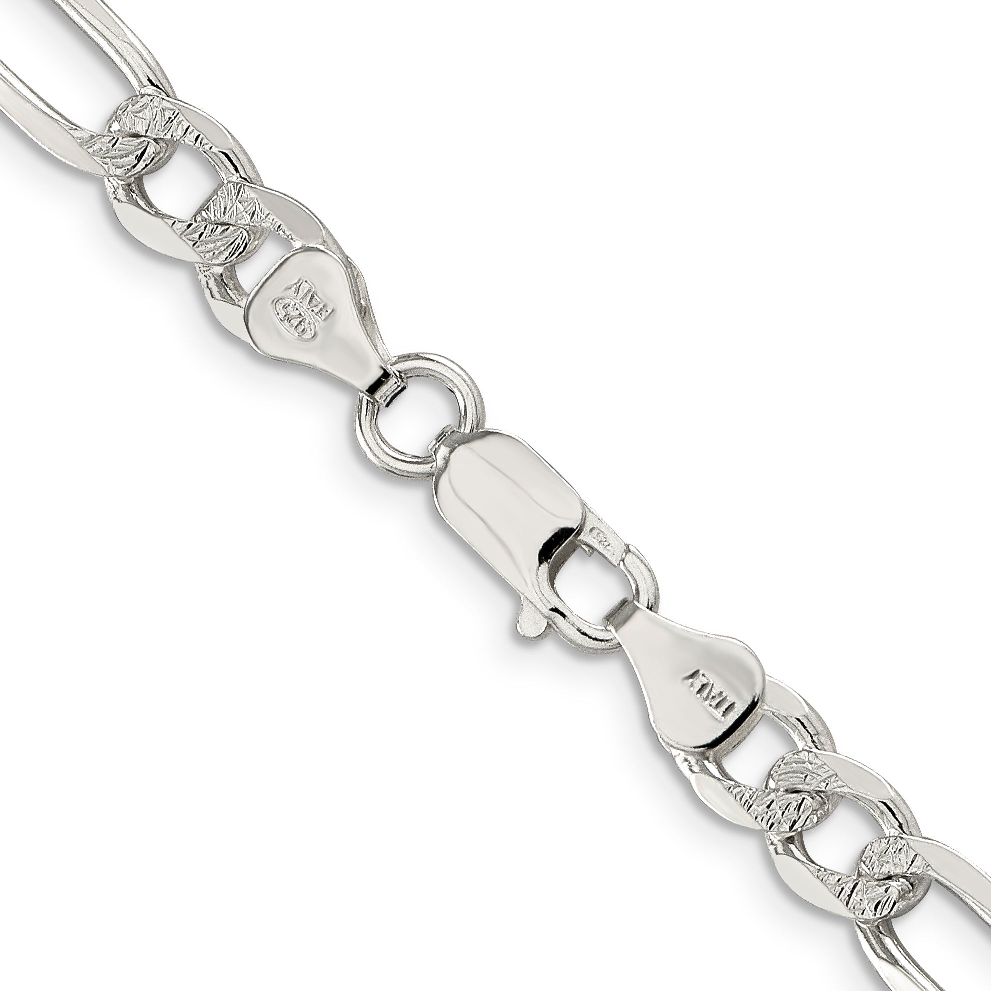 26 Inch Sterling Silver 6.75mm Pav Flat Figaro Chain