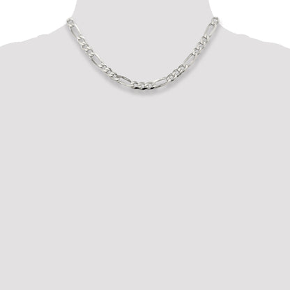 16 Inch Sterling Silver 6.75mm Pav Flat Figaro Chain Necklace
