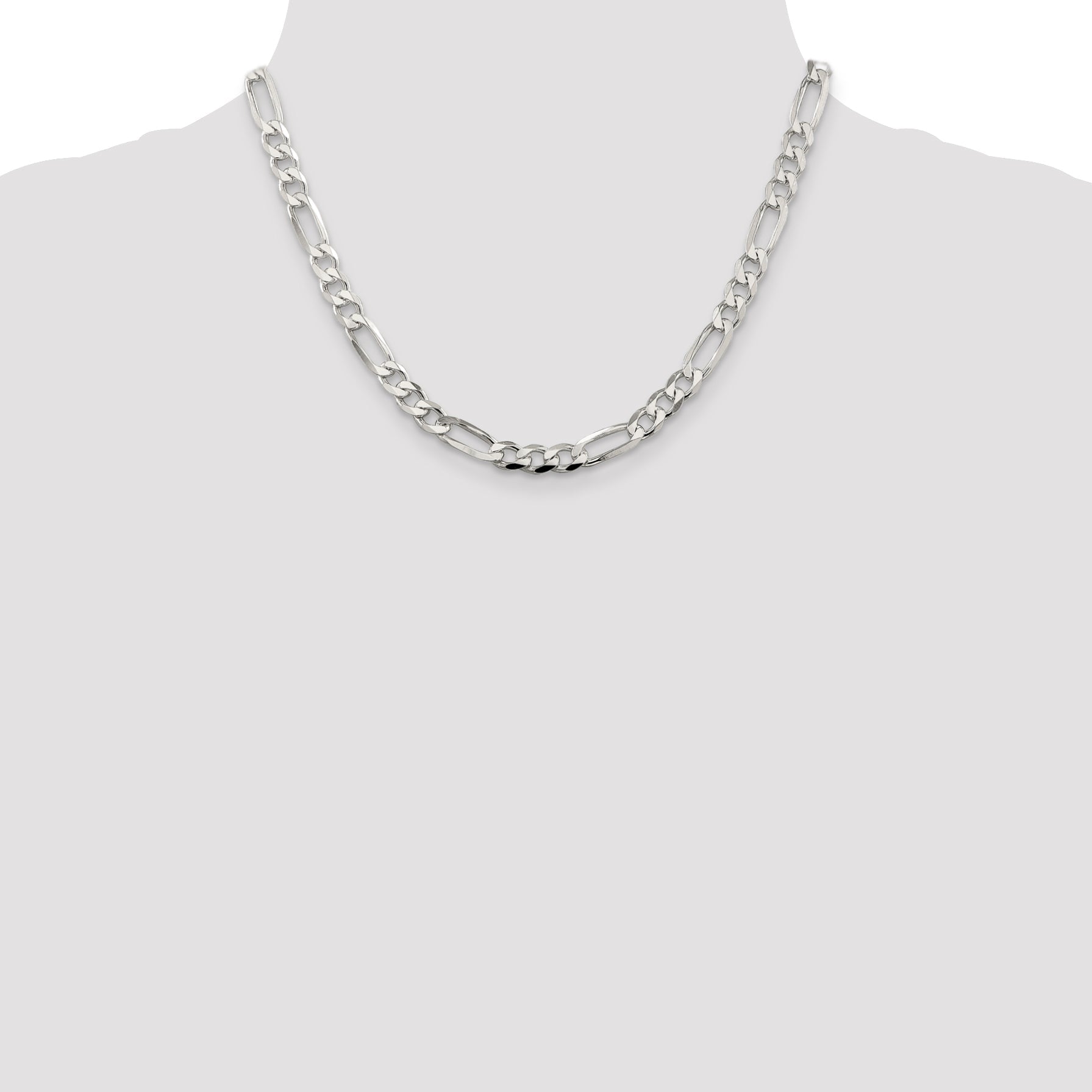 18 Inch Sterling Silver 6.75mm Pav Flat Figaro Chain Necklace