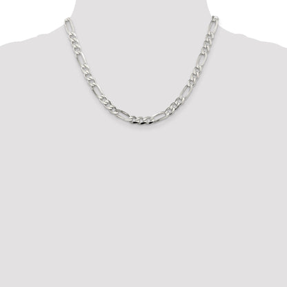18 Inch Sterling Silver 6.75mm Pav Flat Figaro Chain Necklace