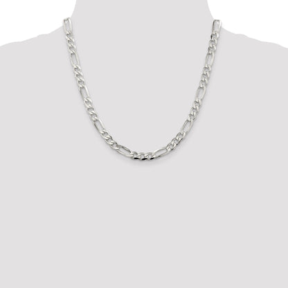 20 Inch Sterling Silver 6.75mm Pav Flat Figaro Chain Necklace