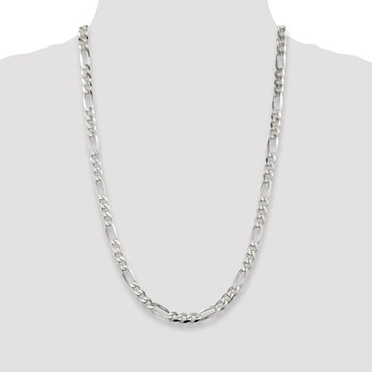 26 Inch Sterling Silver 6.75mm Pav Flat Figaro Chain