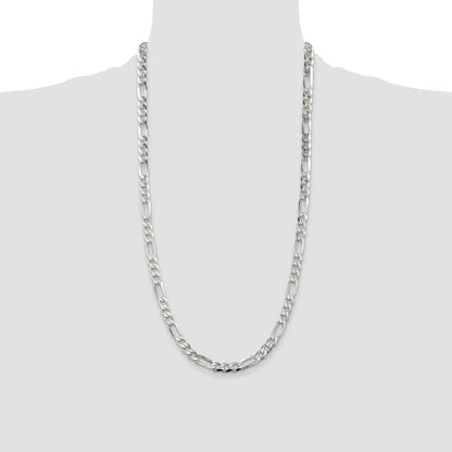28 Inch Sterling Silver 6.75mm Pav Flat Figaro Chain