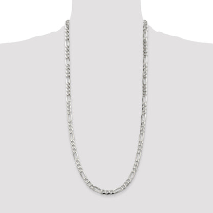 30 Inch Sterling Silver 6.75mm Pav Flat Figaro Chain