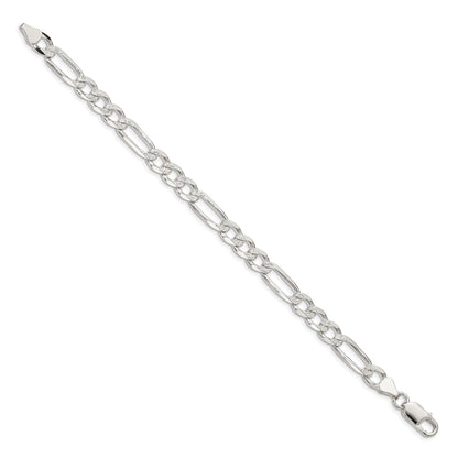 8 Inch Sterling Silver 6.75mm Pav Flat Figaro Chain Bracelet