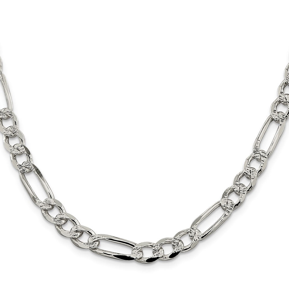 18 Inch Sterling Silver 7.25mm Pav Flat Figaro Chain Necklace