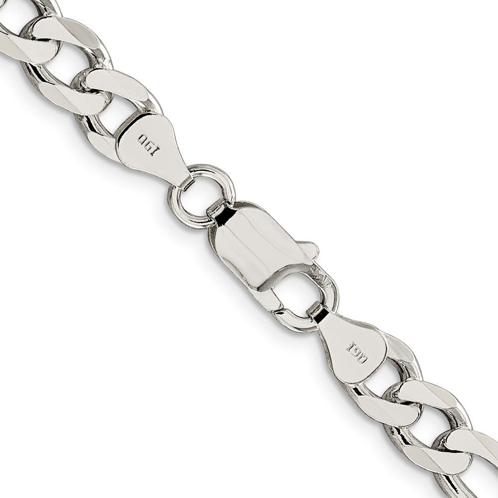 28 Inch Sterling Silver 7.25mm Pave Flat Figaro Chain Necklace