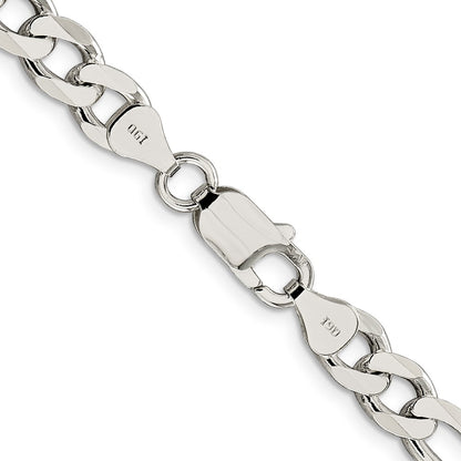 20 Inch Sterling Silver 7.25mm Pav Flat Figaro Chain Necklace