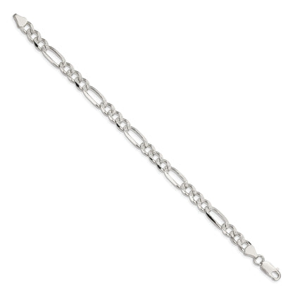 8 Inch Sterling Silver 7.25mm Pav Flat Figaro Chain Bracelet