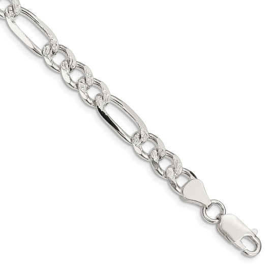 8 Inch Sterling Silver 7.25mm Pav Flat Figaro Chain Bracelet
